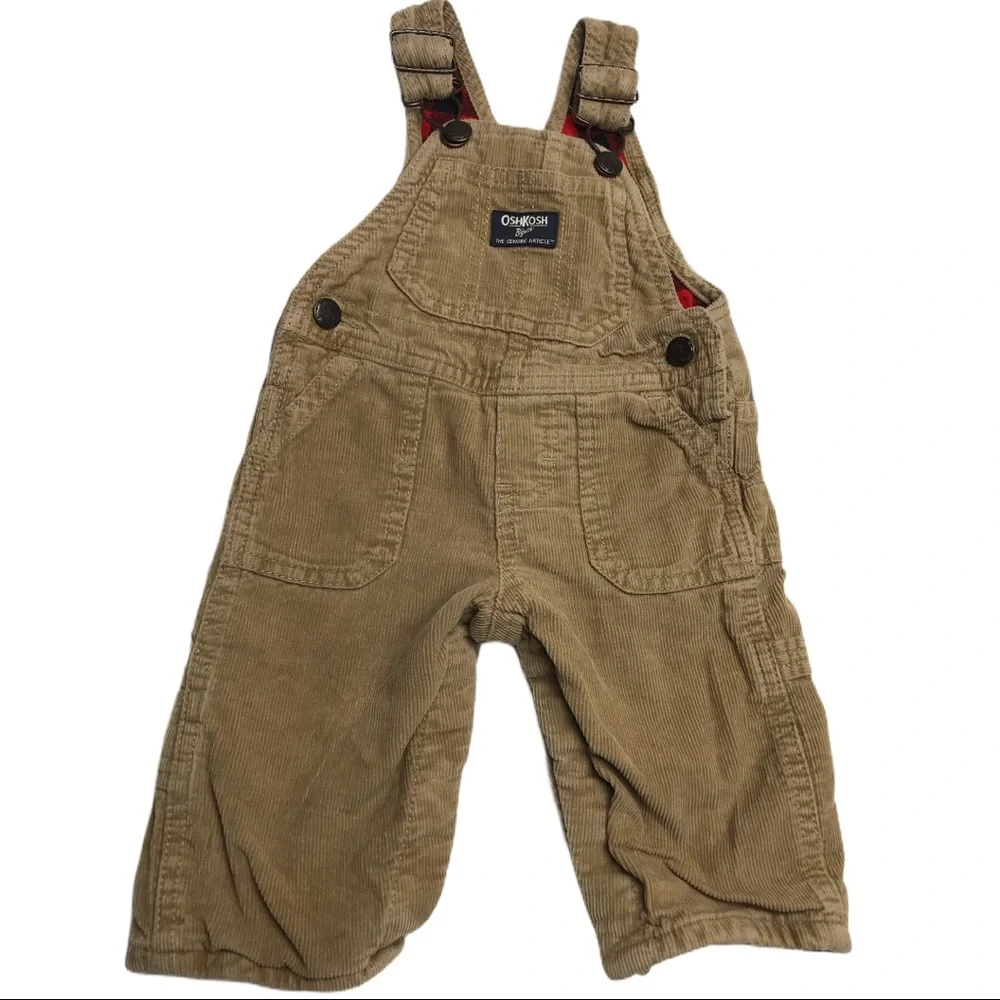OSHKOSH BGOSH corduroy plaid lined overalls 6 M
